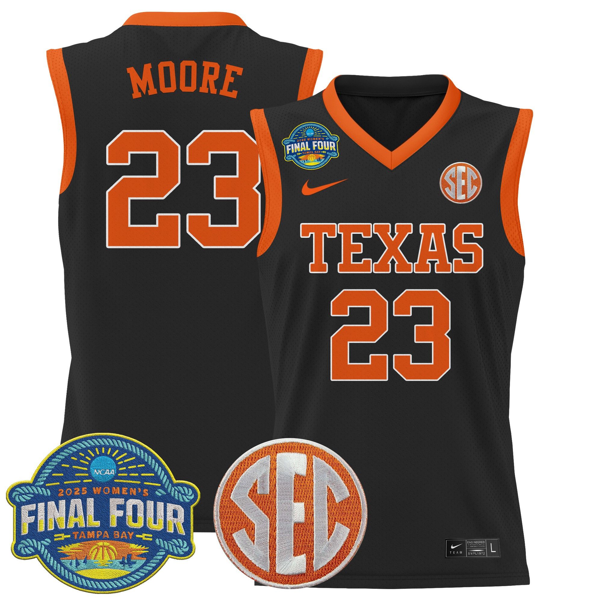 Men Texas Longhorns #23 Moore Black Nike 2025 Final Four Patch Lightweight Basketball NCAA Jersey